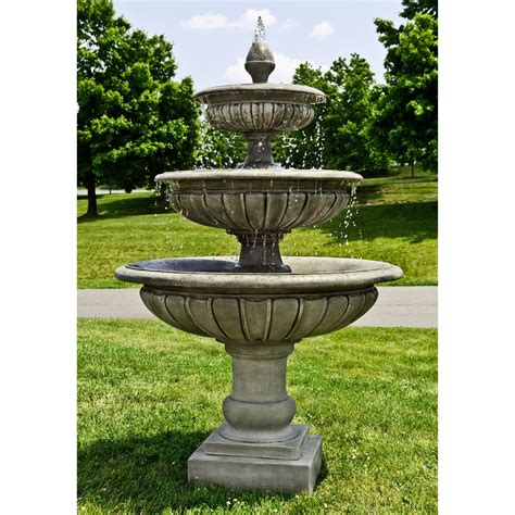 3 fountains - Classical 3 Tier Outdoor Water Fountain. Light weight and easy to install Description: Enhance your outdoor space with our elegant 2 tier water fountain. 3 Tier Made from natural looking molded foam resin Length: 59 cmWidth: 59 cmHeight: 103 cm Weight: 4.6 kg (without pump) Recommended pump that will work perfectly wi.
